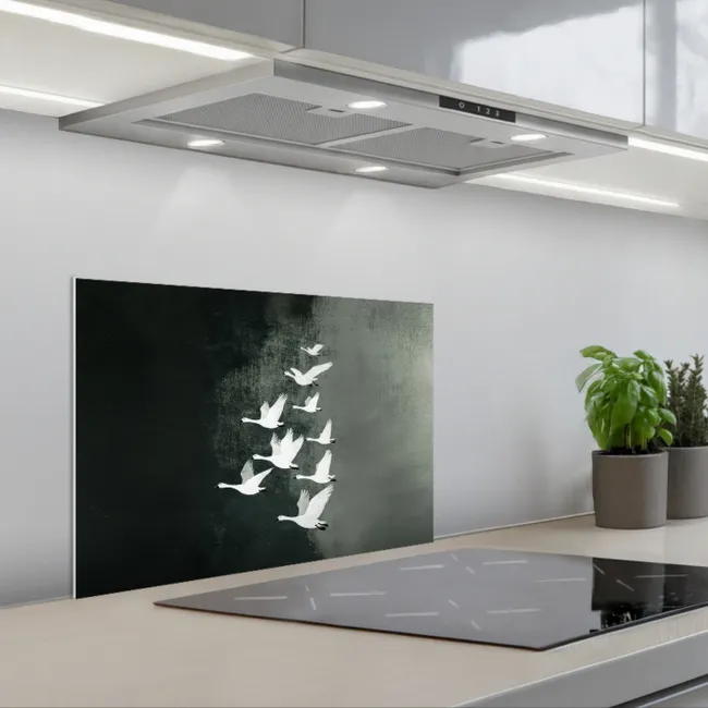 Vogel - Japandi - Groen keuken achterwand spatscherm klein -3d_schuin