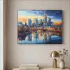 Zonsondergang Frankfurt - Stad - Skyline - Water Textielframe zwart klein -sfeer2