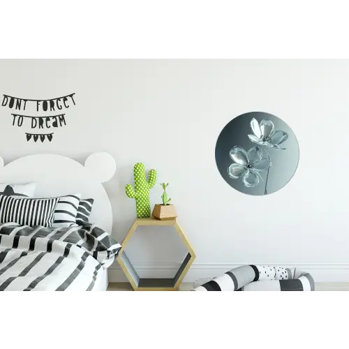 Kristal - Bloemen - Grijs Wandcirkel aluminium klein -kinderkamer