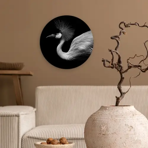 Kraanvogel - Zwart - Wit - Vogel - Dieren Wandcirkel kunststof plaat 5mm dik klein -sfeer1