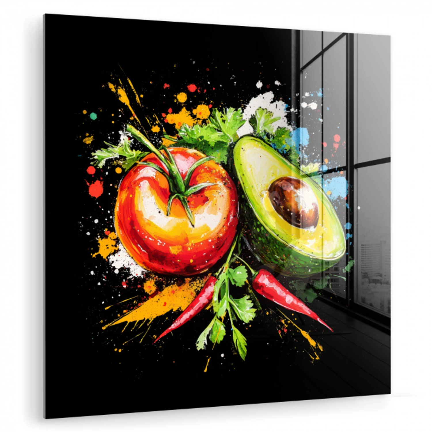 Tomaat - Avocado - Peper - Graffiti - Verf - Modern plexiglas 5mm klein -zzzproduct_nieuw