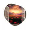 Doorkijk - Klaprozen - Bloemen - Rood - Open raam Wandcirkel Organisch Plexiglas middel -3d