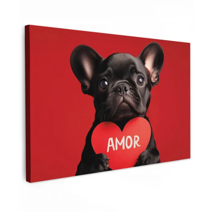 Amor - Hond  - Hartje - Rood Tuinposter op houten frame 2 cm dik klein -3d