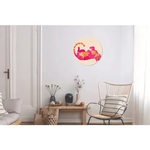 Tijger - Roze - Oranje Wandcirkel aluminium klein -woonkamer