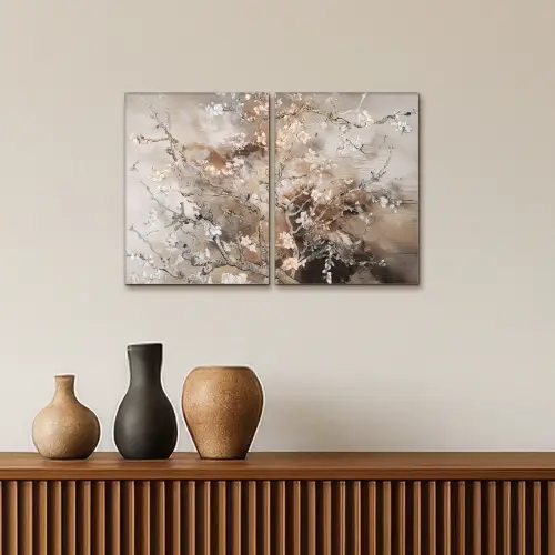 Amandelbloesem - Abstract - Beige Canvas - Meerluiken 2 luik klein -sfeer3