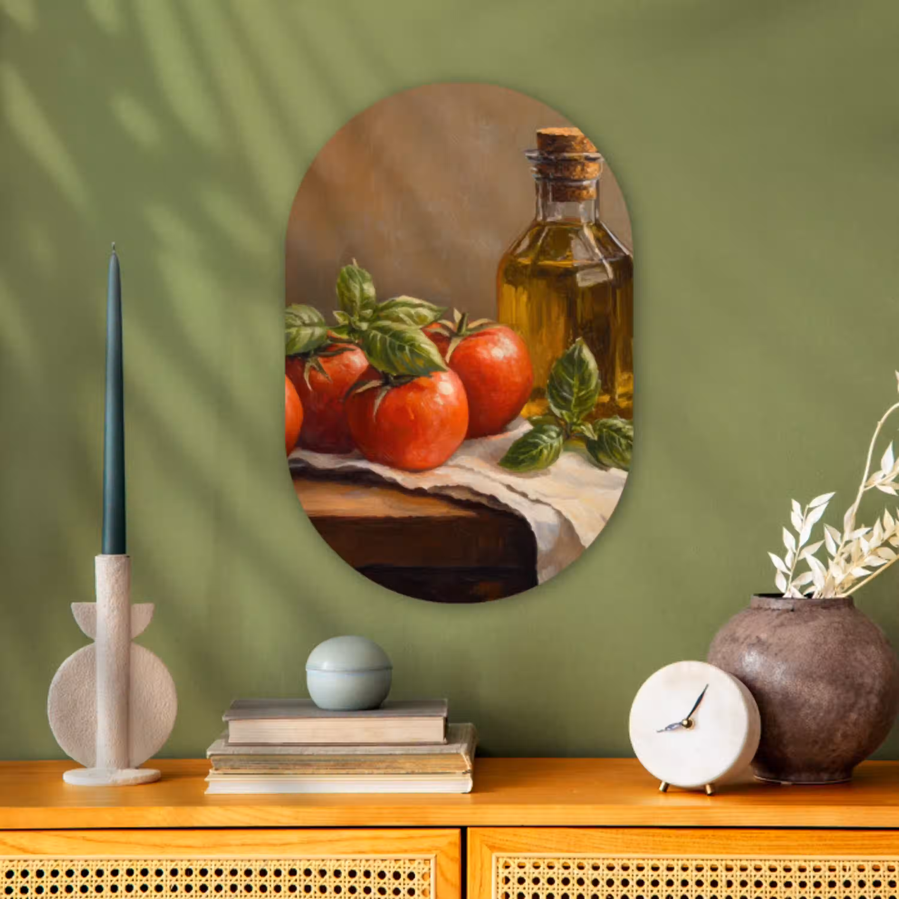 Tomaten - Olijfolie - Stilleven Wandcirkel Ovaal Forex klein -sfeer2