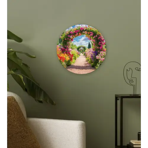 Doorkijk - Bloemen - Kleurrijk - Natuur Wandcirkel kunststof plaat 5mm dik klein -sfeer3