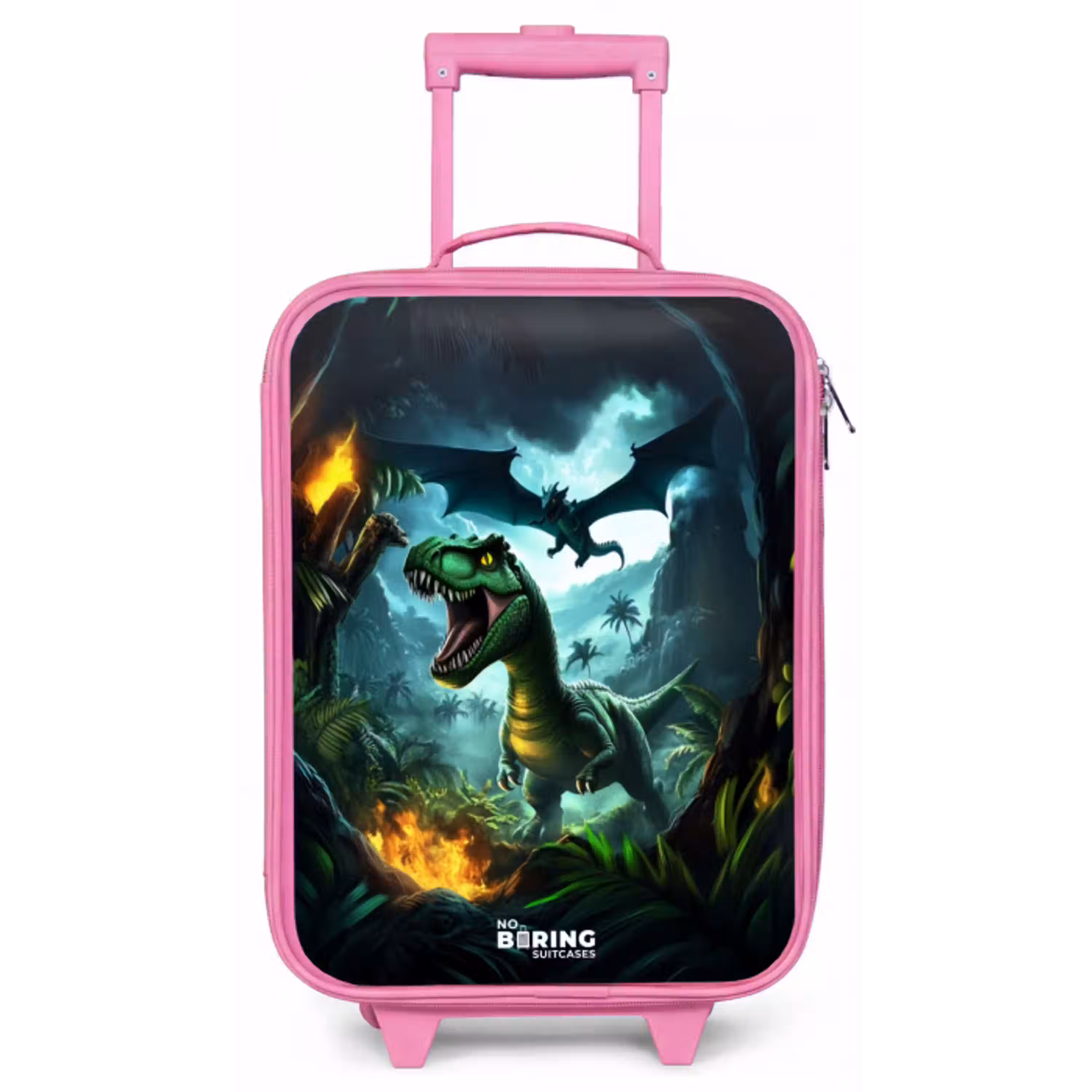 Dinosaurus en draak in vurige junglevallei Kinderkoffer - Roze klein -zz3dotto