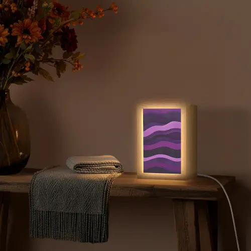 Lijnen - Golven - Paars - Abstract Light Box met kabel (Tafellamp) klein -sfeer4