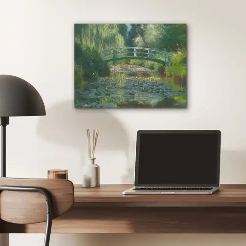 Brug - Hout - Vijver - Waterlelies PET vilt klein -sfeer5