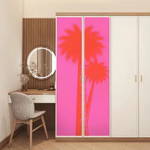 Palmbomen - Modern - Roze deurposter klein -sfeer3