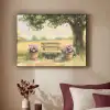 Houten bankje - Bloempotten - Landschap Textielframe zwart klein -sfeer1