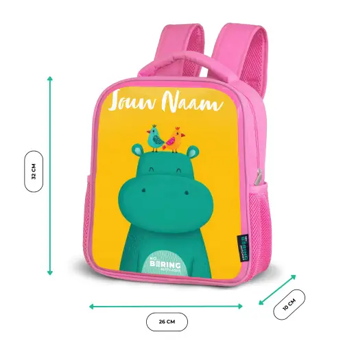Nijlpaard - Vogels - Geel Kinderrugzak - Roze middel -productfoto_formaten