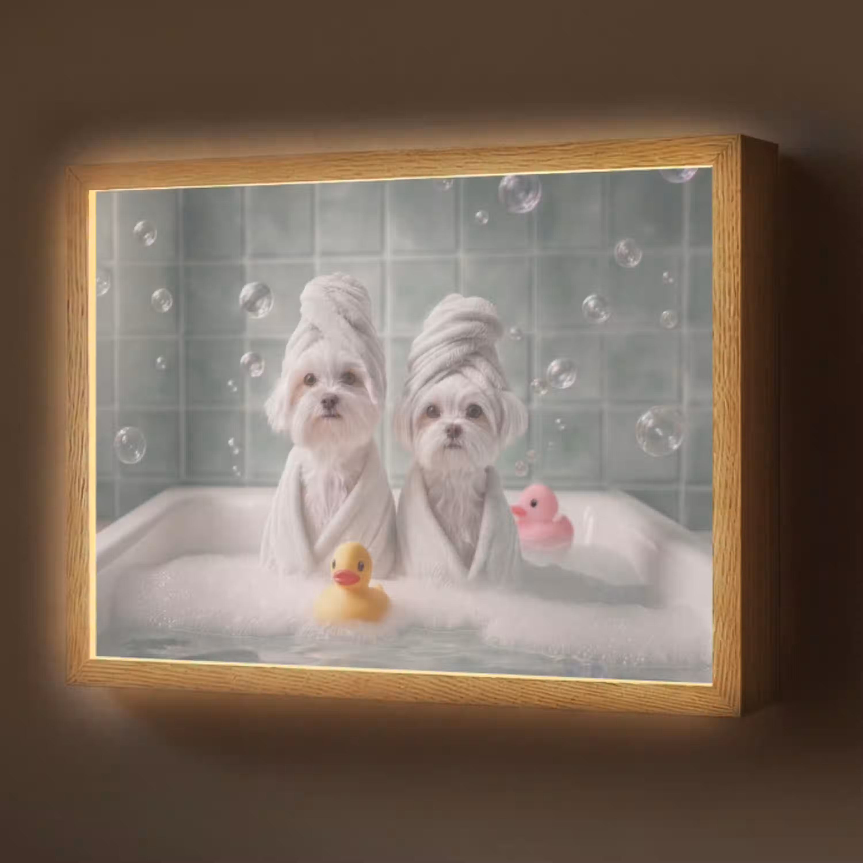 Hondjes - Badkuip - Badeendjes - Handdoeken Light Box met batterij (Wandlamp) middel -z3d_website