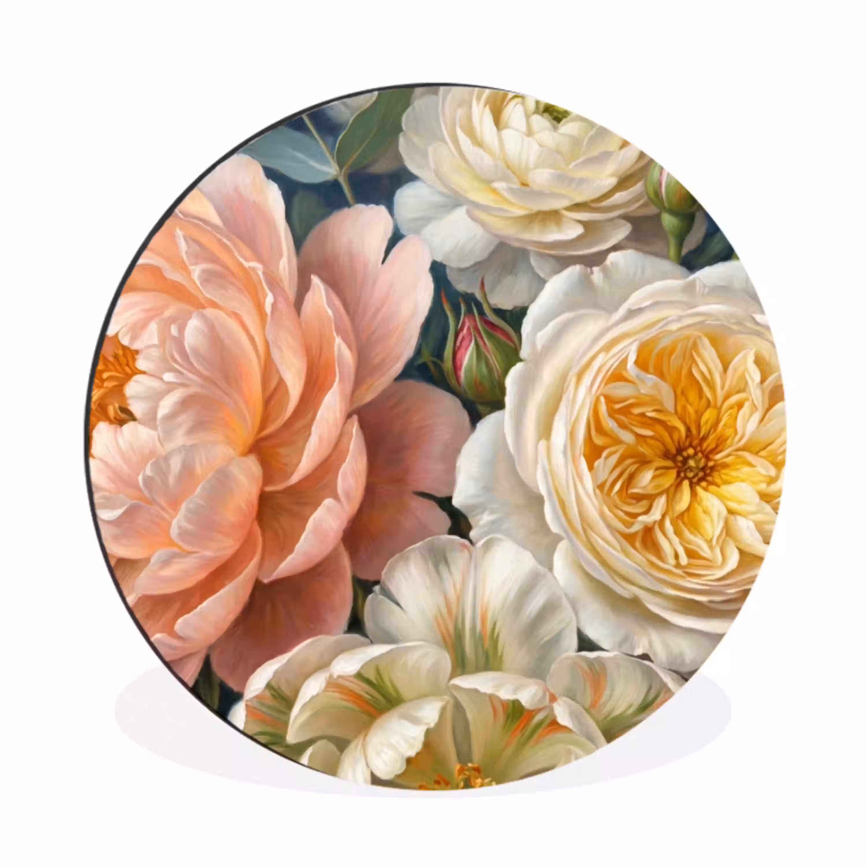 Bloemen - Boeket - Natuur - Klassiek - Kleurrijk Wandcirkel aluminium klein -3d