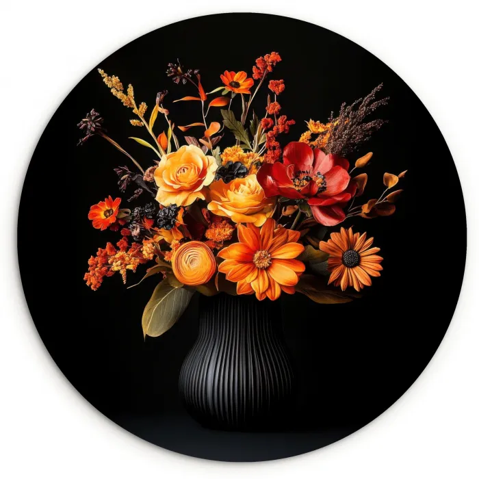Herfst - Boeket - Oranje Wandcirkel kunststof plaat 5mm dik klein -3d