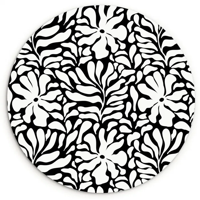 Bloemen - Patroon - Zwart - Wit Wandcirkel plexiglas klein 852 -3d