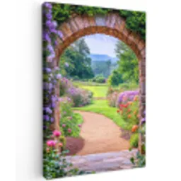 Doorkijk - Poort - Bloemen - Tuin Tuinposter op houten frame 2 cm dik klein -3d