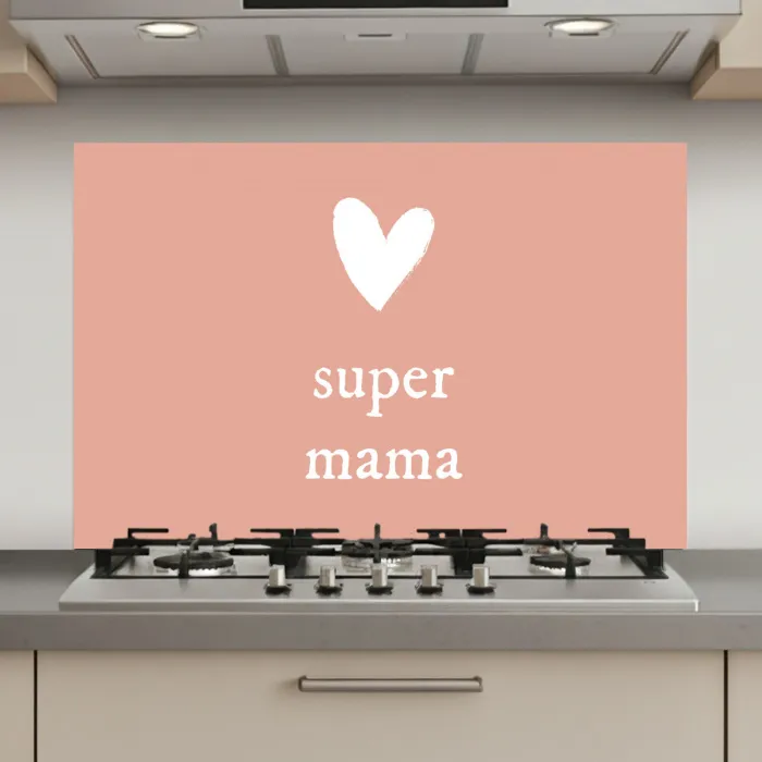 Presentje voor Moederdag super mama lichtroze/wit keuken achterwand spatscherm klein -3d_website