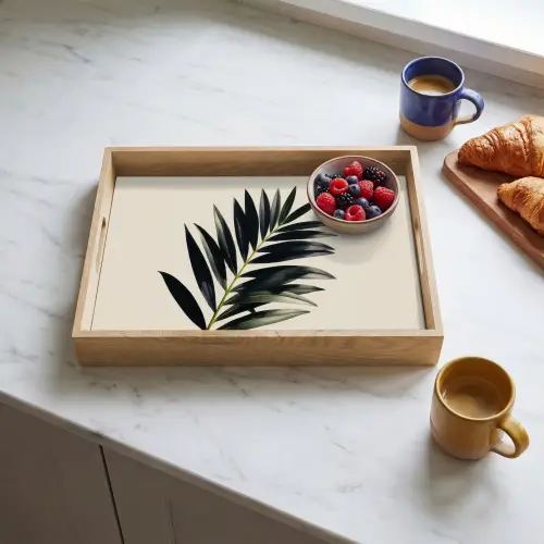 Palmblad - Subtiel - Groen - beige Dienblad Rechthoek middel -sfeer2