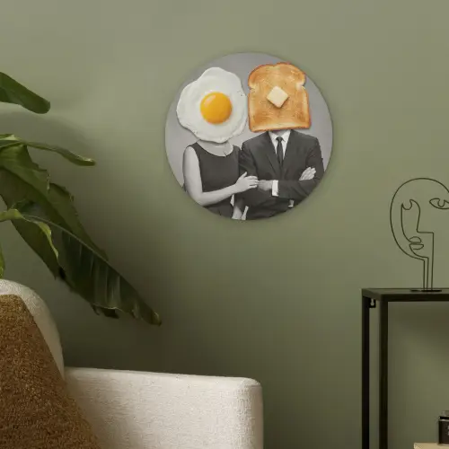 Ontbijt - Koppel - Ei - Brood Akoestische PET Vilt - Rond klein -sfeer2