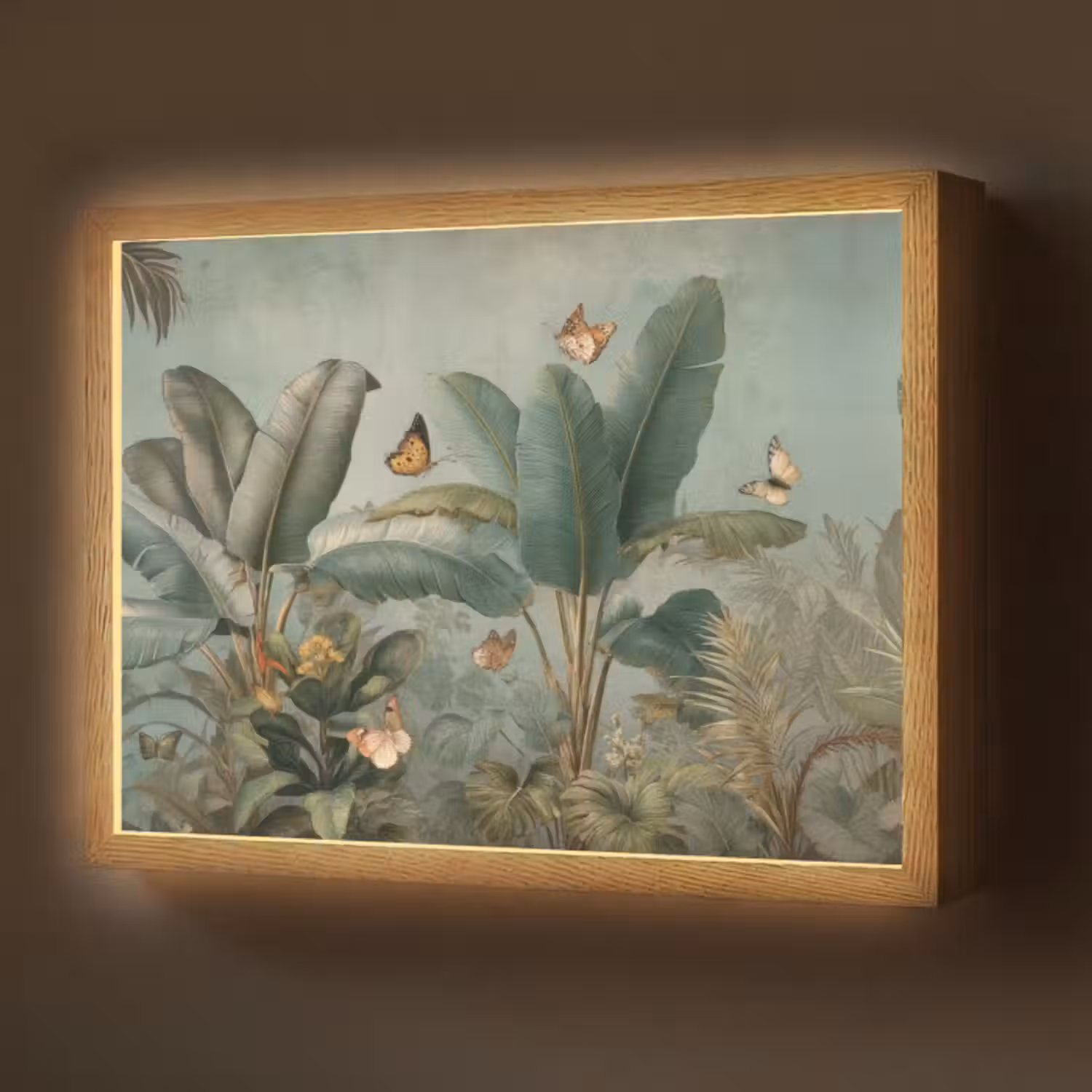 Lightbox - Wandlamp - Tropisch bladerdek - Vlinders - groen - Bruin
