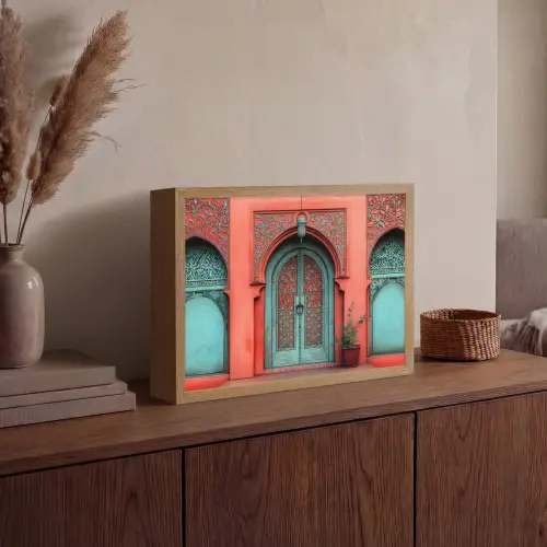Lantaarn - Deur - Turquoise Light Box met batterij (Wandlamp) middel -sfeer2