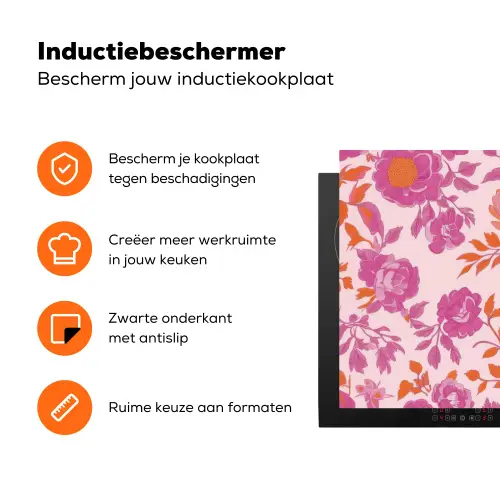 Bloemenpatroon - Roze - Oranje - Bloemen Inductie beschermer vinyl 3mm klein -zzzzzzz-td-ups