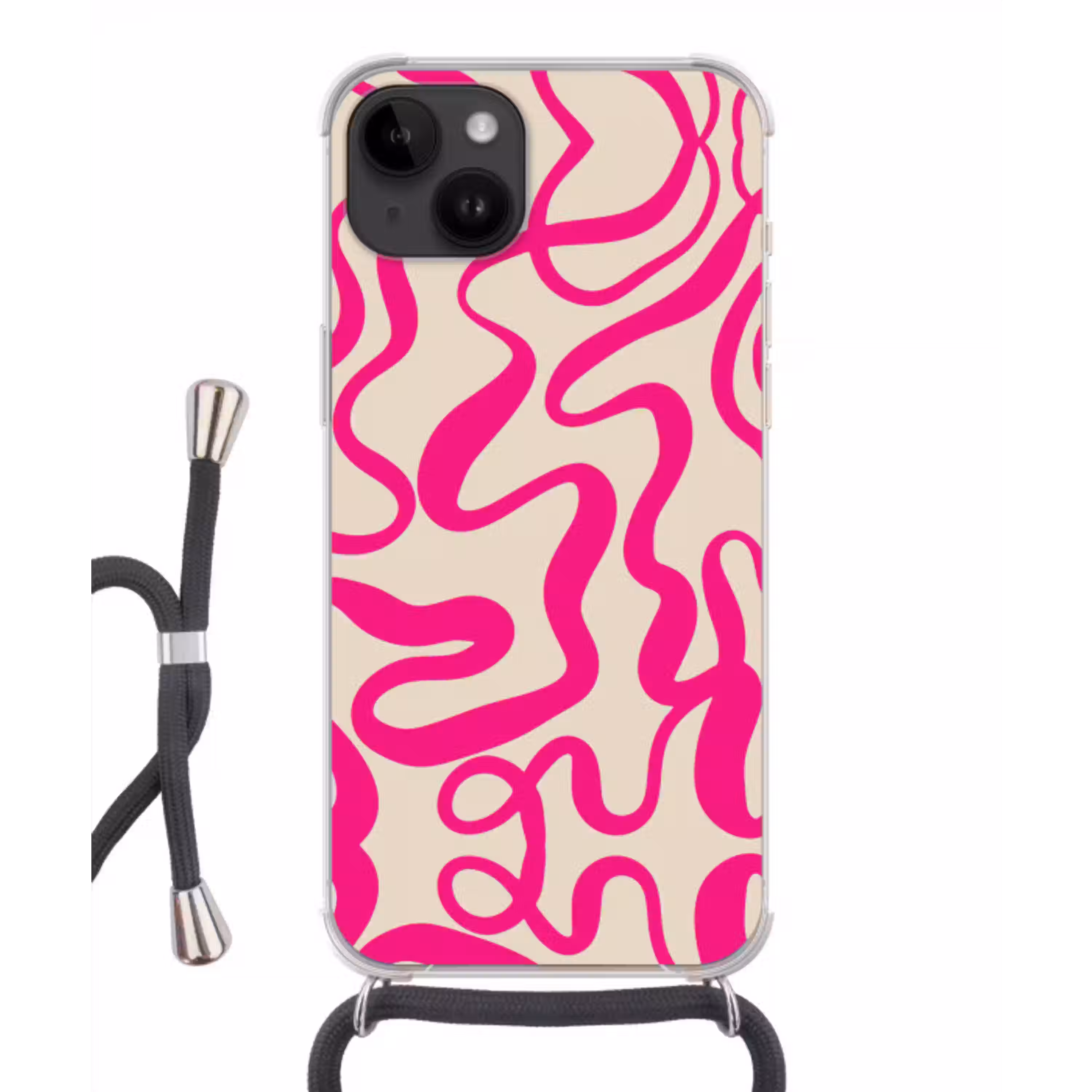 Lijnen - Roze - Beige - Abstract - Minimalistisch Crossbody Case iPhone 14 middel -3d