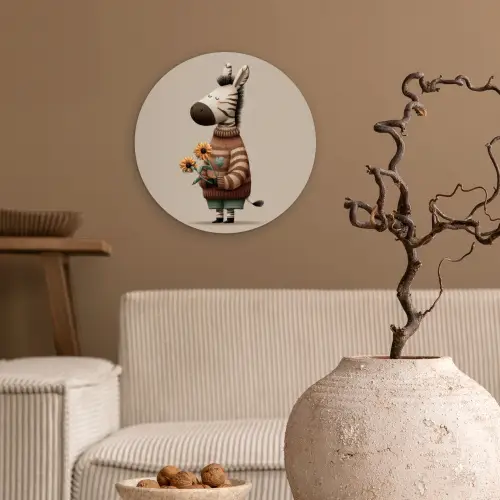 Zebra - Zonnebloemen - Warm Wandcirkel kunststof plaat 5mm dik klein -sfeer1