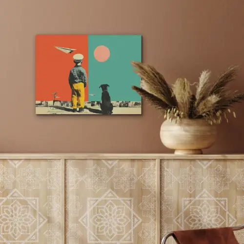 Retro - Jongen - Hond - Rood - Groen PET vilt klein -sfeer4
