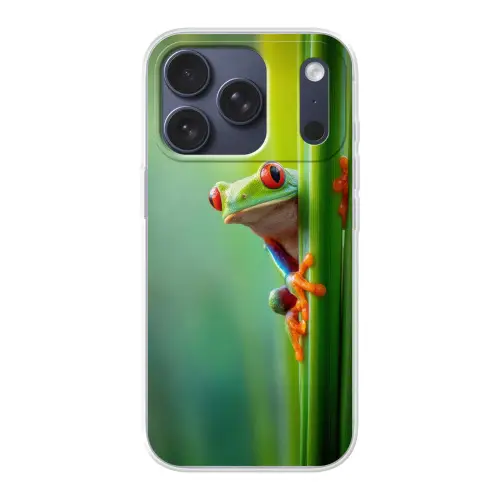 Groene kikker - Nieuwsgierig - Gras Telefoonhoesje iPhone 17 Pro klein -3d