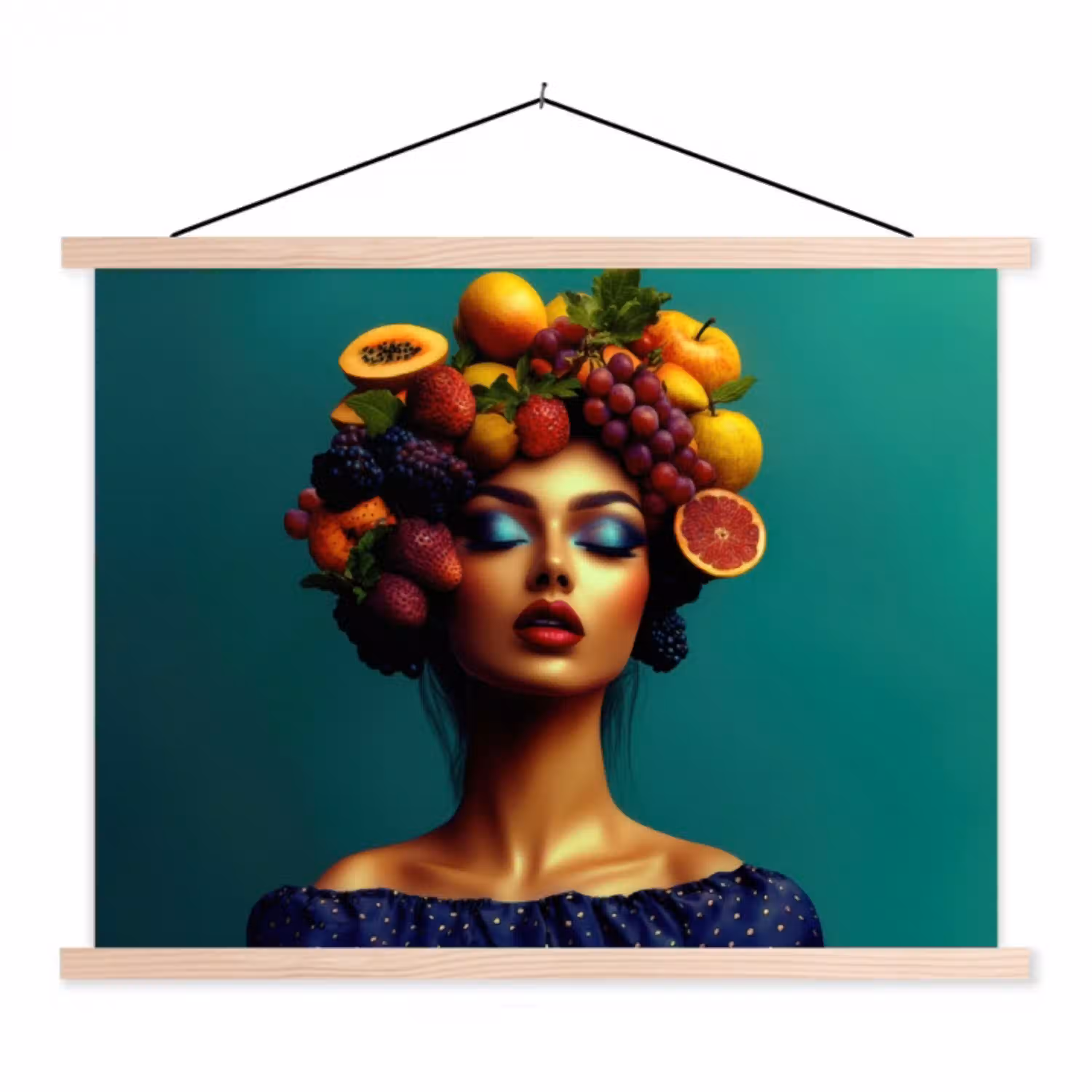 Vrouw - Hoodtooi - Tropisch - Fruit - Druiven textielposter latten blank klein -3d