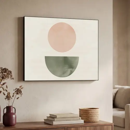 Modern - Roze - Groen - Natuur - Geometrisch - Vormen Textielframe zwart klein -sfeer3