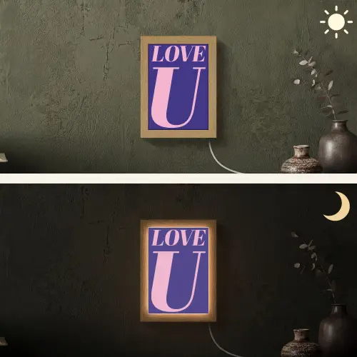 Love - Blauw - Valentijn Light Box met kabel (Wandlamp) klein -sfeer3