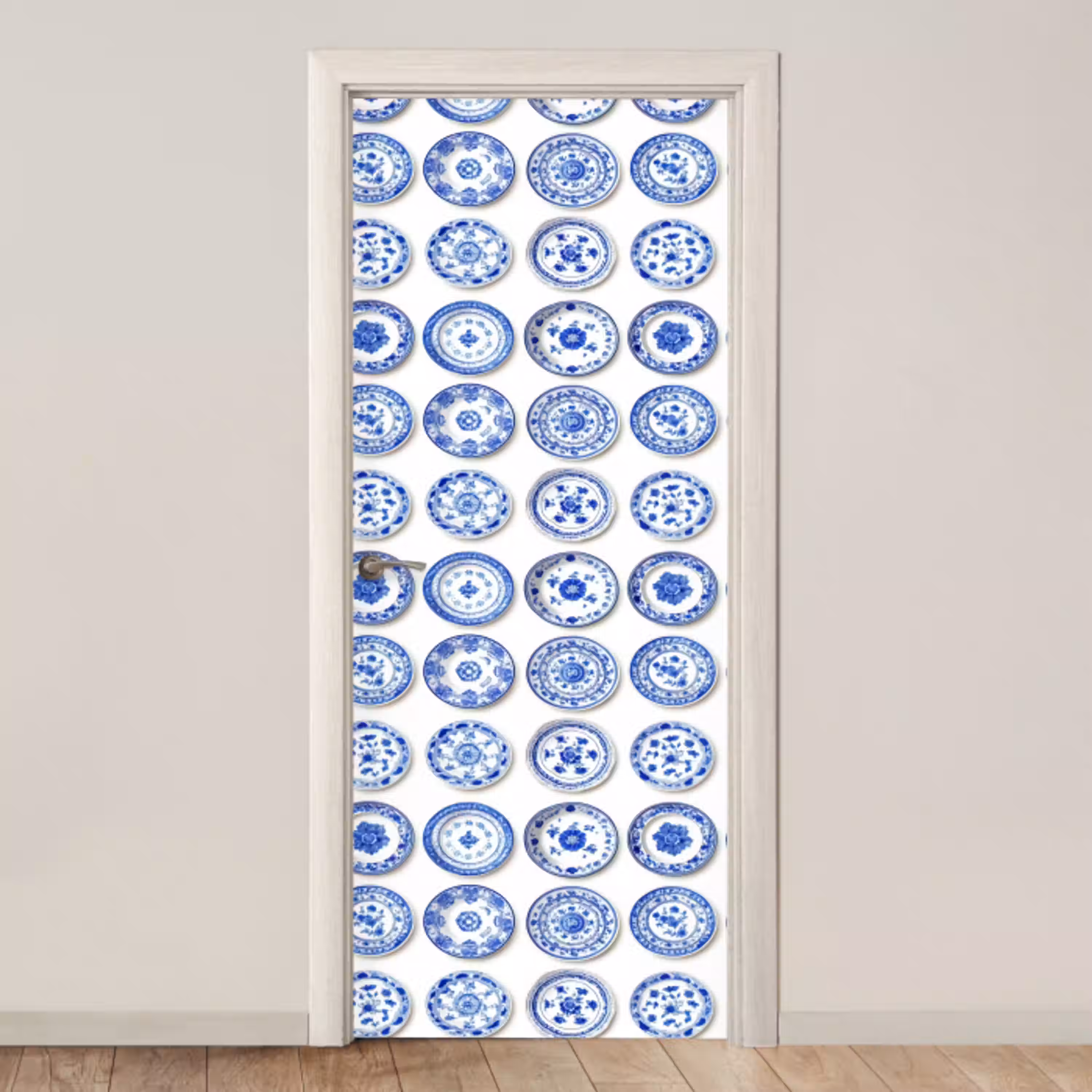 Borden - Bloemen - Patroon - Blauw deurposter klein 289 -3d_beige
