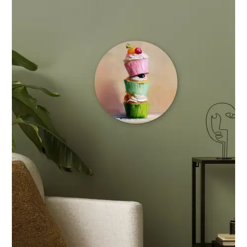 Cupcakes - Gestapeld - Kleurrijk - Fruit Wandcirkel plexiglas klein -sfeer3