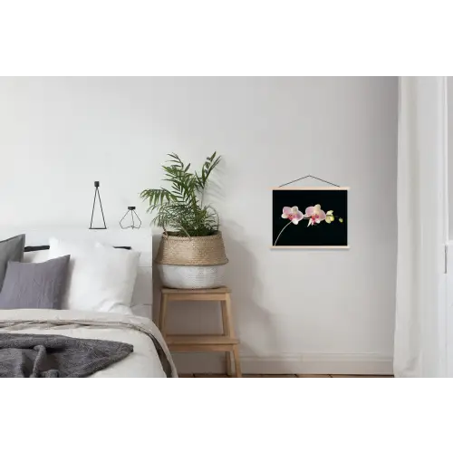 Orchidee - Bloemen - Zwart - Roze - Knoppen textielposter latten blank klein -woonkamer