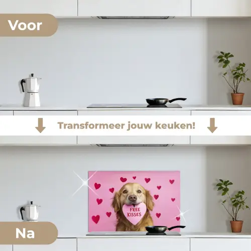 Hond - Kiss- Valentijn - Hartjes keuken achterwand spatscherm klein -voor_na_NL