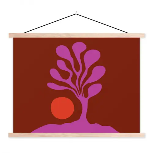 Boom - Paars - Cirkel - Vloeiend textielposter latten blank klein -3d