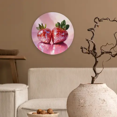 Disco - Fruit - Glitter - Strawberry Wandcirkel kunststof plaat 5mm dik klein -sfeer1