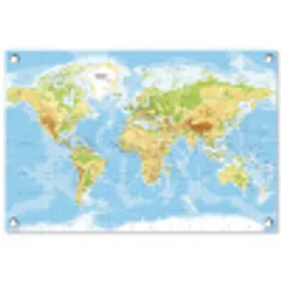 Wereldkaart - Staatkundig - Blauw - Aarde - Educatief tuinposter los doek klein -3d