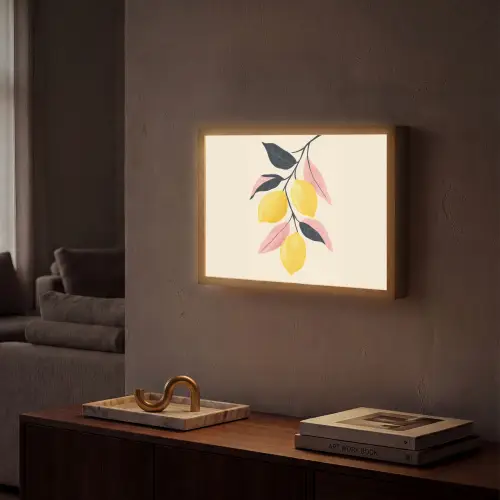 Citroenen - Felgeel - Tak - Bladeren Light Box met batterij (Wandlamp) middel -sfeer1