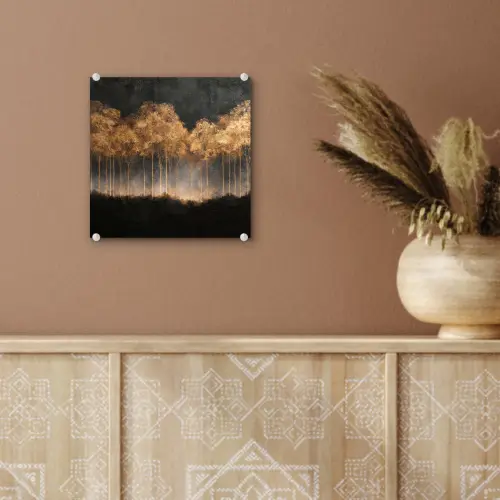 Gouden Bomen in Mistig Landschap plexiglas 5mm klein -sfeer5