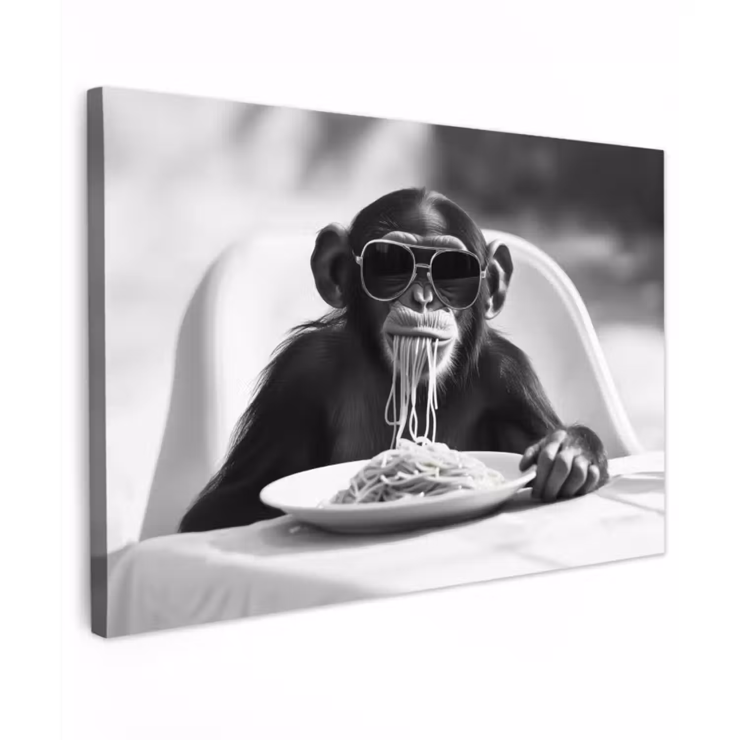 Buiten canvas - Aap - Spaghetti - Zonnebril - Zwart wit - Cool - Dier