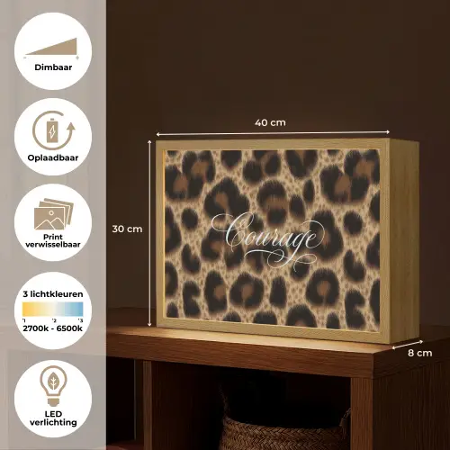 Luipaardprint - Bruin - Courage - Sierlijk Light Box met batterij (Wandlamp) middel -USP_websiteoverzichtNL