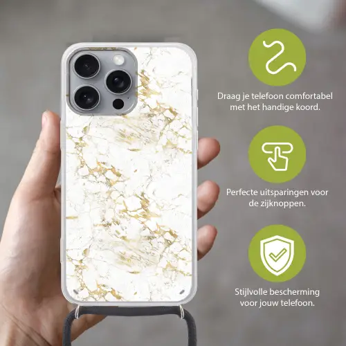 Wit - Marmer - Luxe - Goud Hoesje iPhone 16 Pro Max met koord klein 804 -sfeer2_NL
