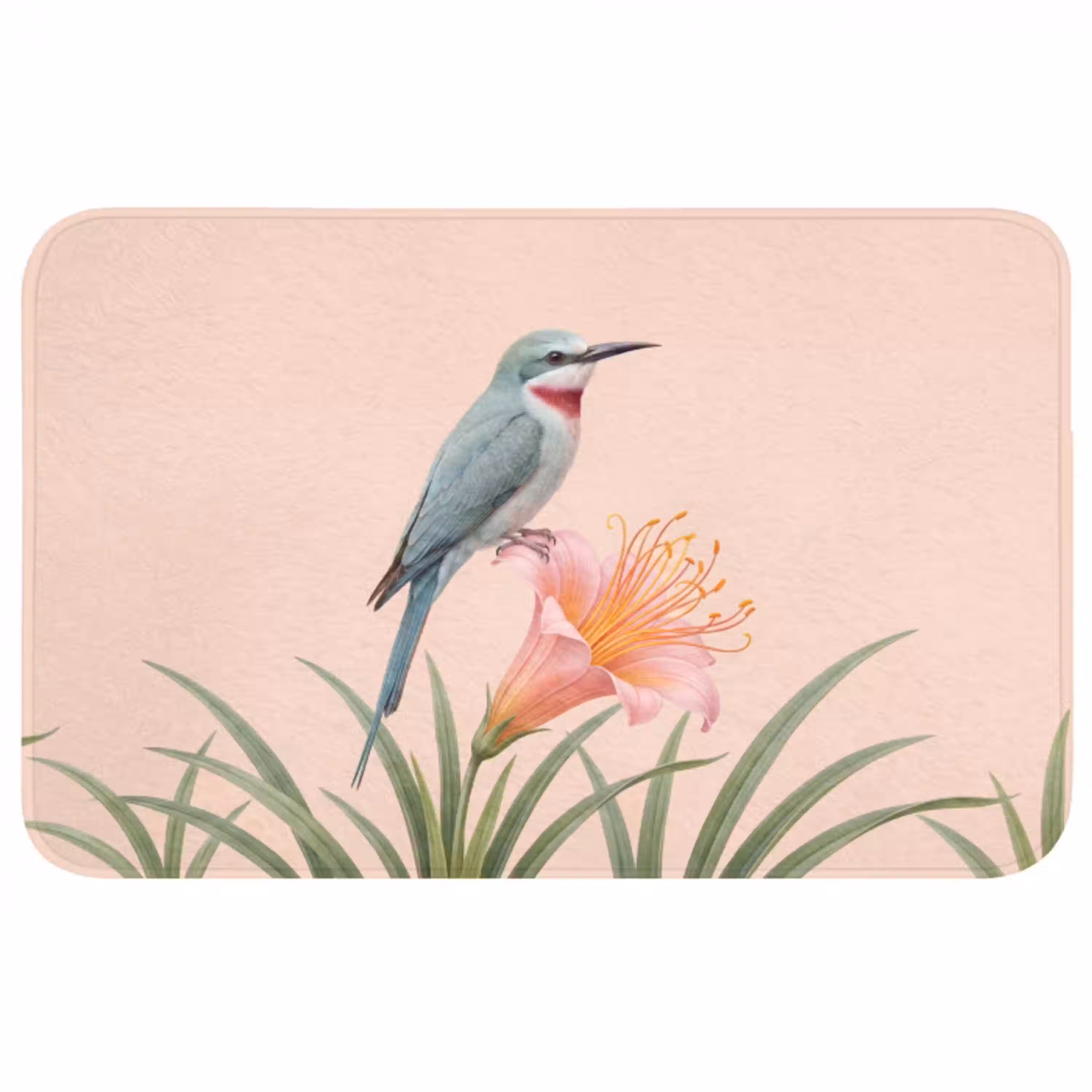 Vogel - Bloem - Natuur - Roze Badmat middel -3d