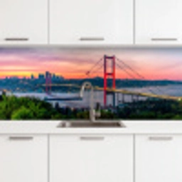 Brug - Rood - Skyline - Water keuken achterwand 2 middel -3d