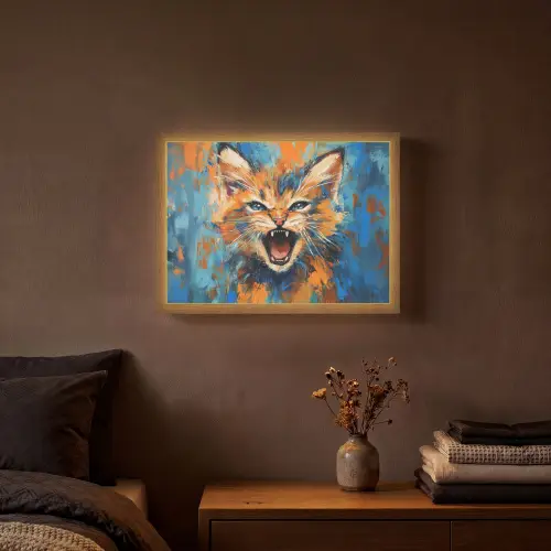 Kat - Kleurrijk - Oranje - Blauw Light Box met batterij (Wandlamp) middel -sfeer4